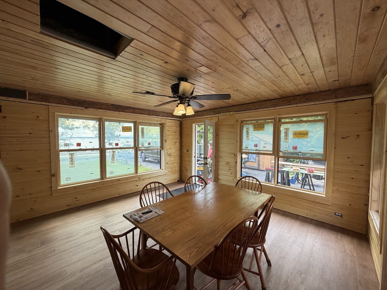 Finished pine four-season room with new windows