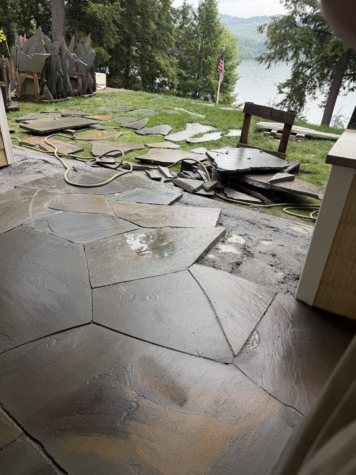 Natural stone patio installation in progress